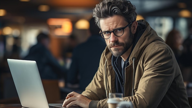 a man in front of his computer his side to the front