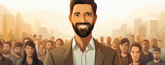 Man In Front Of Large Group Of People Illustration