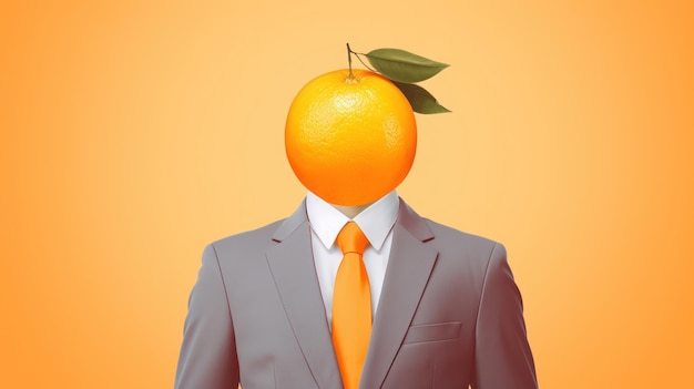 Man Fruit Orange wearing a suit in the pastel color background