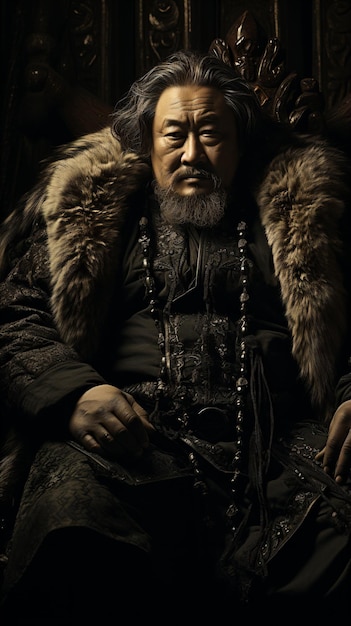 a man in a fur coat sitting on a throne