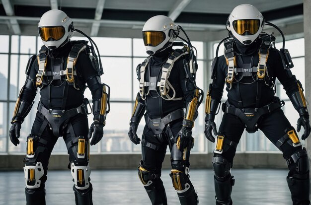 Photo man in futuristic exoskeleton suit