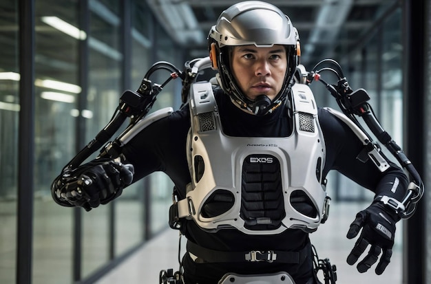 Photo man in futuristic exoskeleton