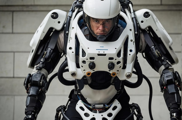Photo man in futuristic exoskeleton