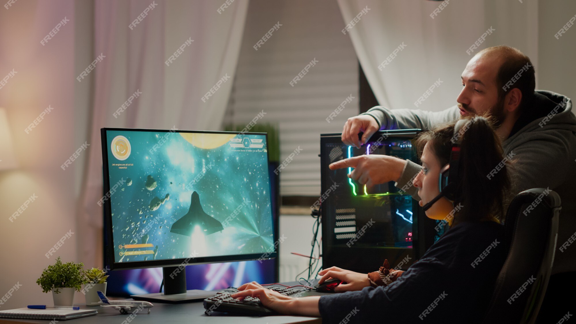 Pro woman egame cyber playing online with virtual reality headset and  wireless controller. Virtual space shooter championship in cyberspace,  esports player performing on pc during gaming tournament Stock Photo - Alamy