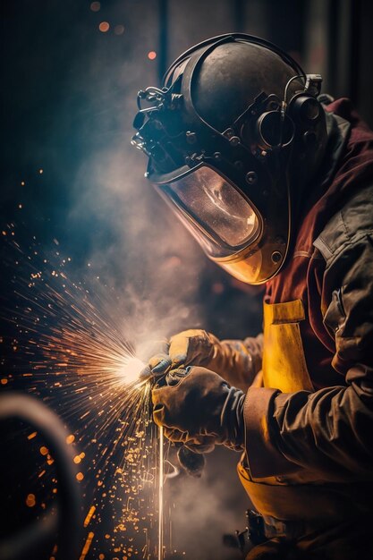 a man in a gas mask is using a drill.