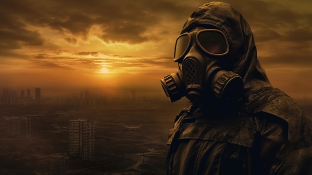 Man in gas mask post apocalypse world