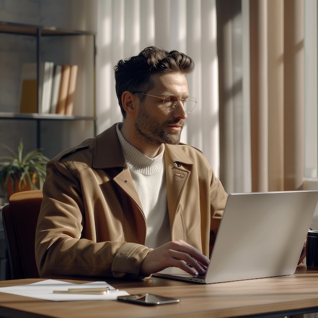 Man gebruikt laptop aan tafel