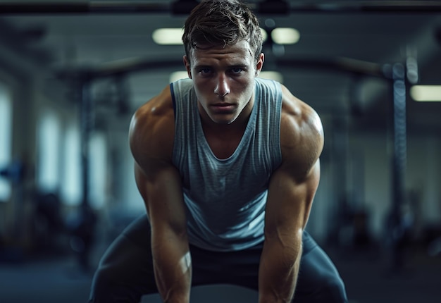 Man gehurkt in de sportschool krachttraining oefening voor onderlichaam