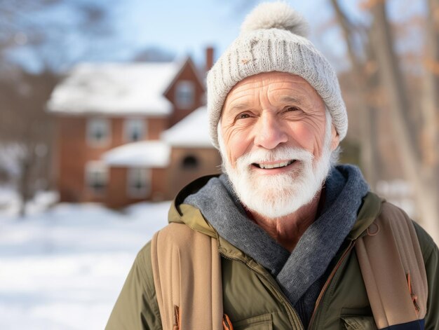 man geniet van een ontspannen wandeling op een winterdag