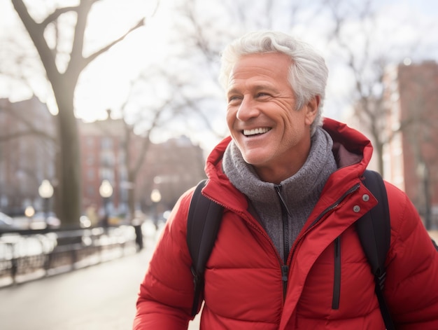 man geniet van een ontspannen wandeling op een winterdag