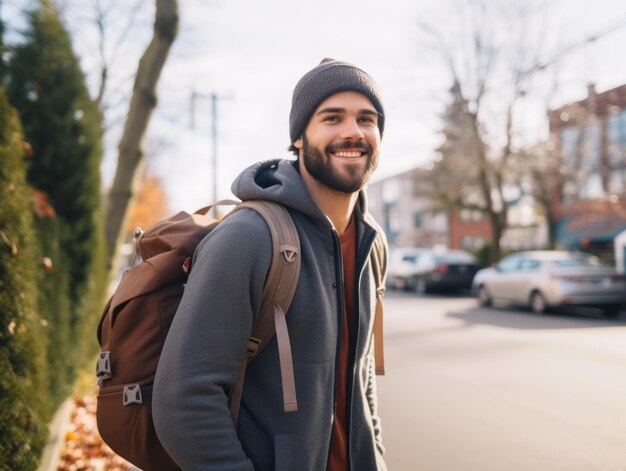 man geniet van een ontspannen wandeling op een winterdag