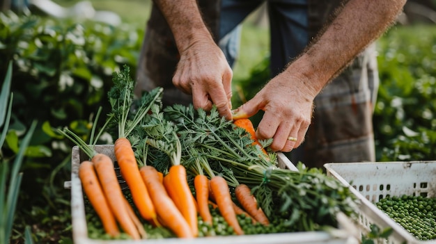 A man gently cradles a colorful bunch of carrots in his hands showcasing the fruits of his labor