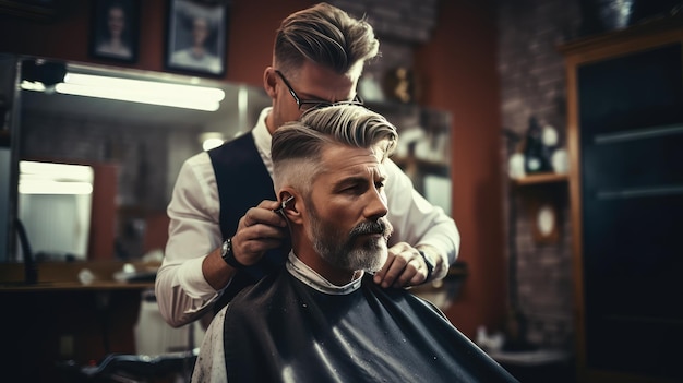 Man getting a haircut in a barbershop AI generated Image