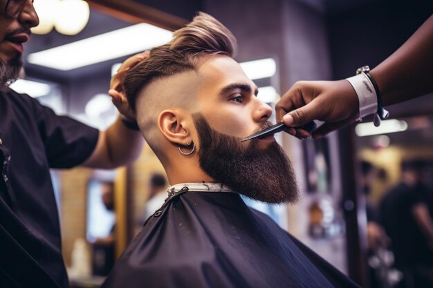 Foto un uomo che si taglia i capelli in un barbaro