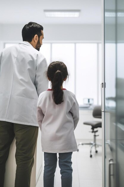 a man and a girl are looking at a doctor