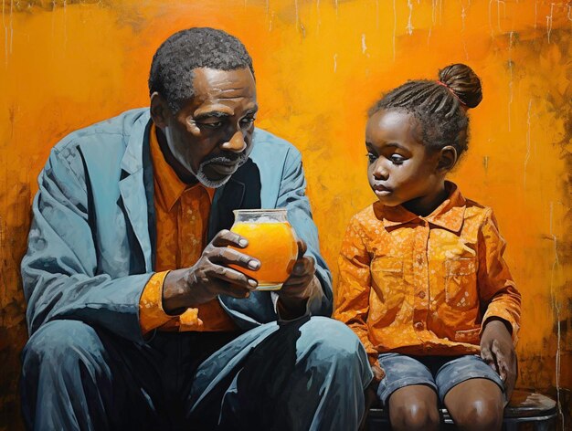 Photo a man and a girl are sitting next to each other and one is holding a glass of orange juice