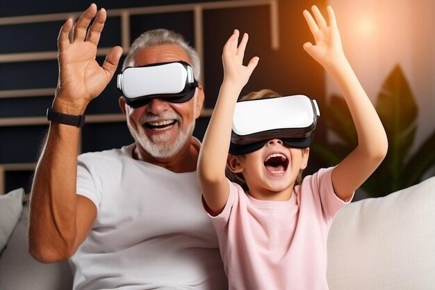 Photo a man and a girl are wearing virtual reality glasses