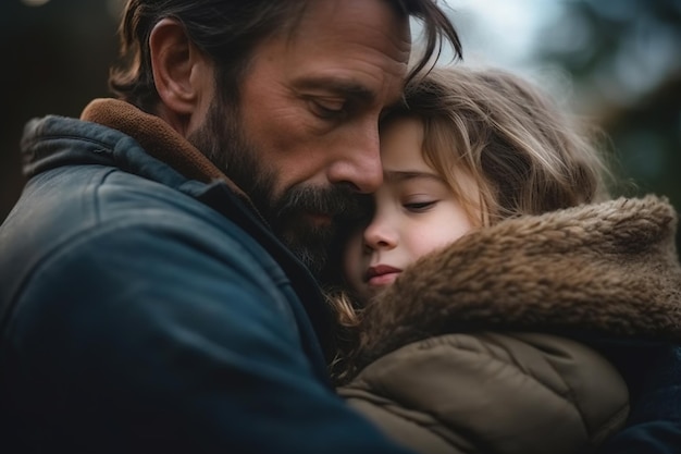 A man and a girl hugging each other