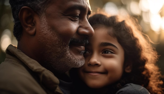 A man and a girl hugging and smiling