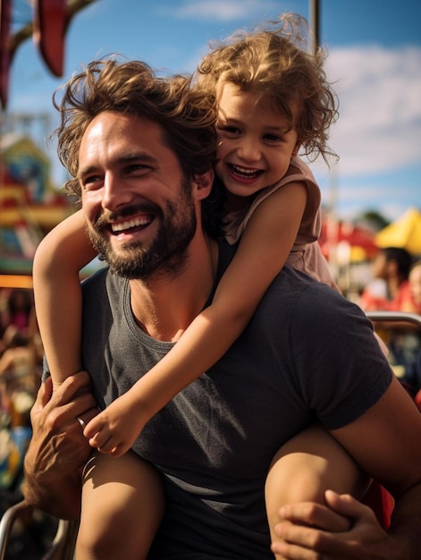 A man and a girl ride on a carousel