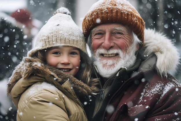 A man and a girl in the snow