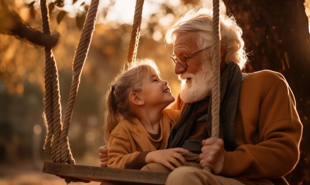 A man and a girl on a swing