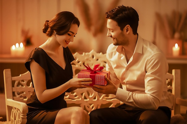 a man giving a gift to a woman