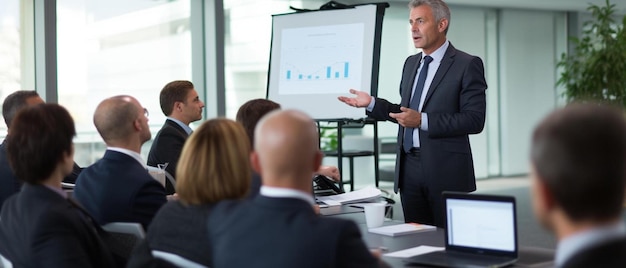 a man giving a presentation in front of a presentation with a graph on the top