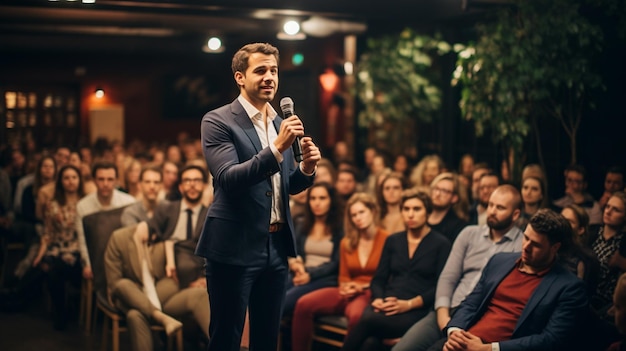 Man Giving Speech In front Of Crowd