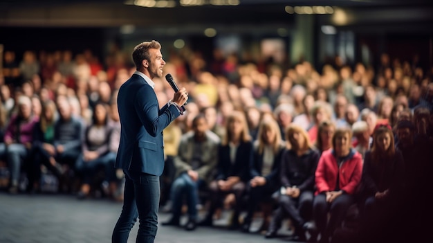 How To Get Over Speaking In Front Of A Crowd Premium Photo | Man Giving Speech In front Of Crowd