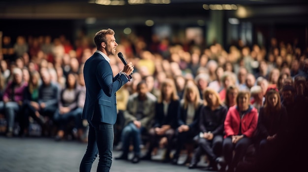 Man Giving Speech In front Of Crowd