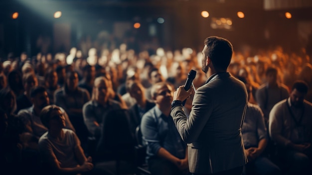 Man Giving Speech In front Of Crowd