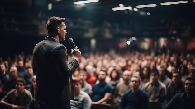 Man Giving Speech In front Of Crowd