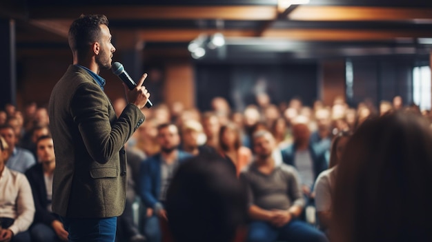 Man Giving Speech In front Of Crowd