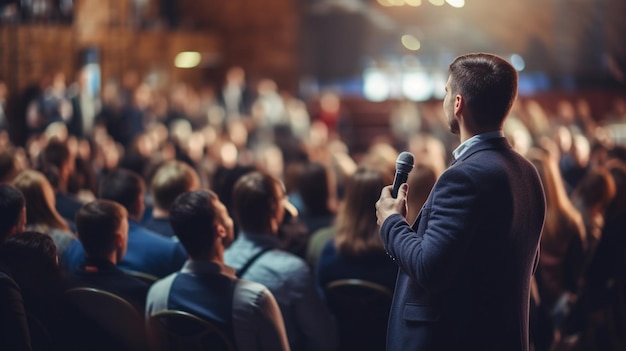 Man Giving Speech In front Of Crowd