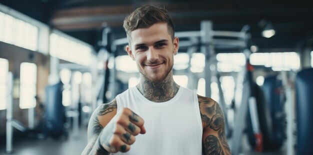 Man giving thumbs up in the gym gym advertising example illustration working out healthy living