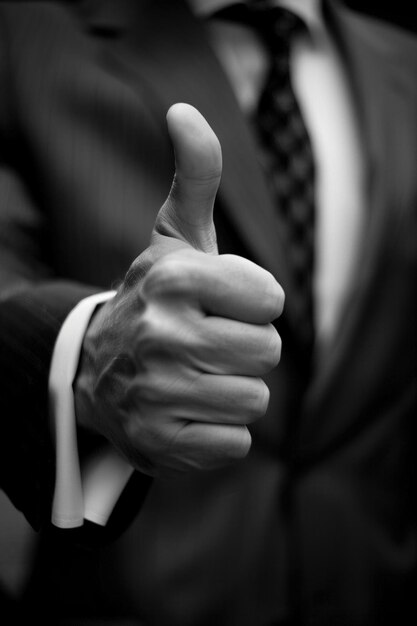 Photo man giving thumbs up suit detail