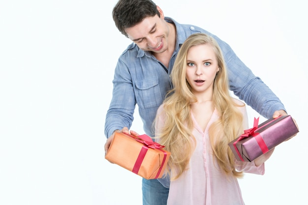 Man giving woman gift