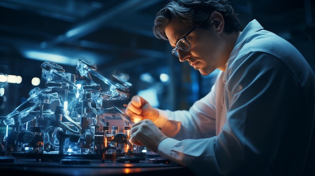 Photo man in glasses working on glass