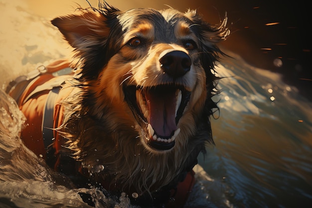 A man going surfing with dog