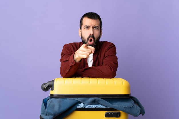 Man going to travel over isolated background