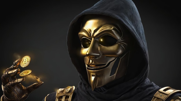 Человек в золотой маске с золотой монетой