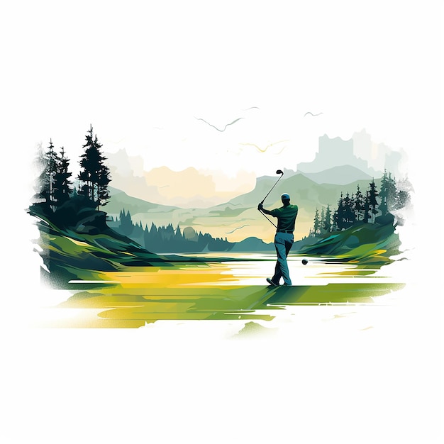 Man golf player flat design vector illustration