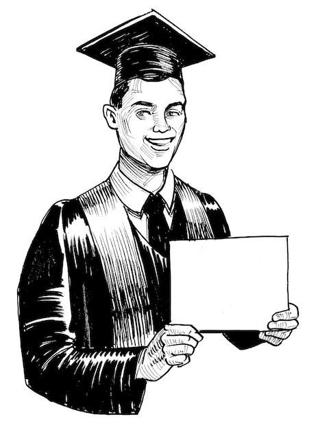 A man in a graduation cap holding a sign that says " college of the arts ".