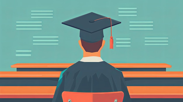 Man In Graduation Gown and cap on classroom background