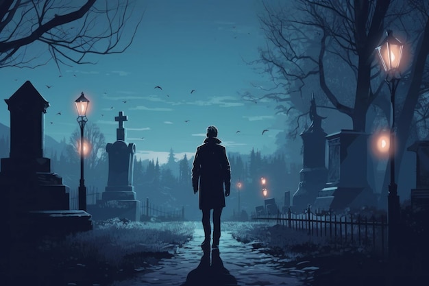 Ночь на кладбище сгенерировать Ai