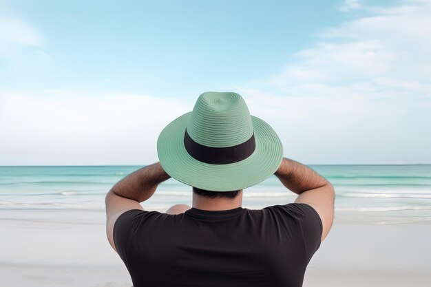 Мужчина в зеленой шляпе смотрит на море