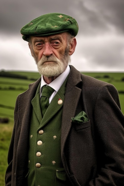 a man in a green hat