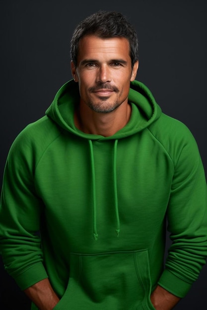 Photo a man in a green hoodie with a hoodie that says  the word