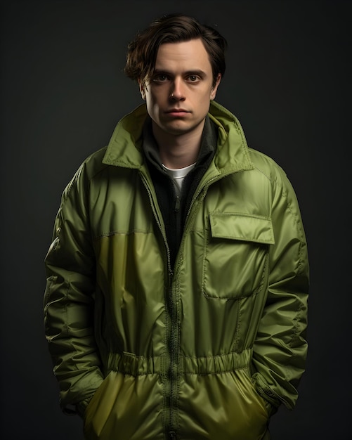 A Man In Green Jacket Background Looking At The Camera